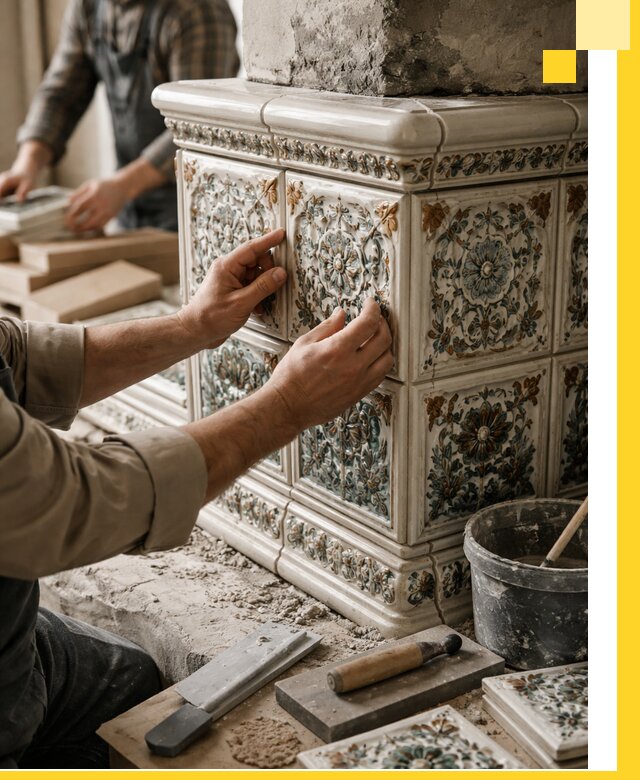 Изразцовые камины под ключ в Тольятти: проект и монтаж