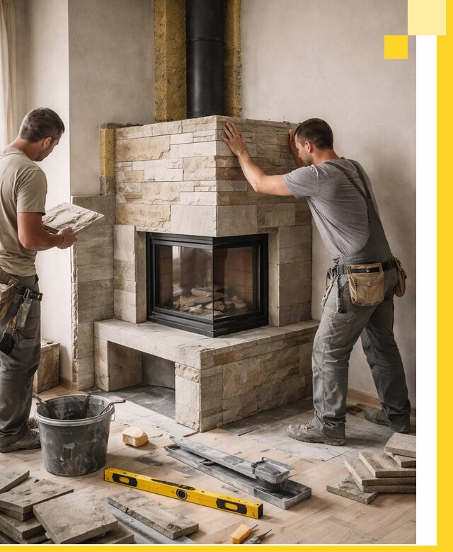 Угловые камины под ключ проект, монтаж и отделка в Тольятти