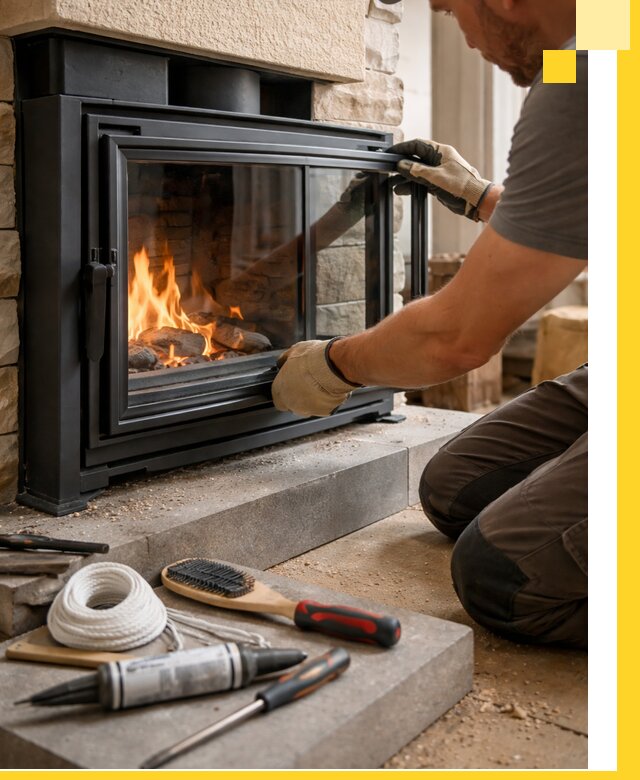 Производство, монтаж и доставка каминов со стеклом в Тольятти