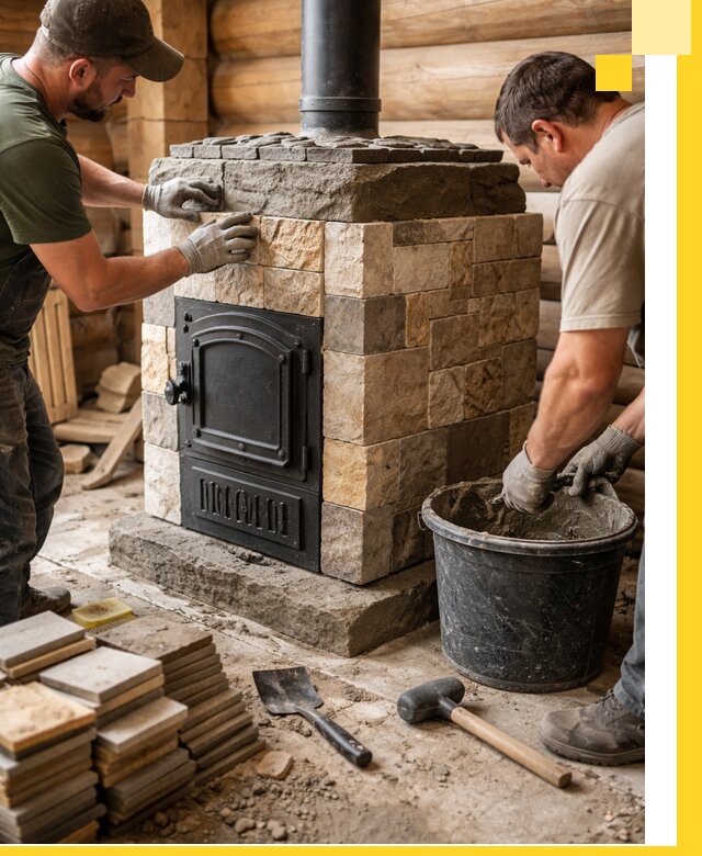 Облицовка банной печи под ключ в Тольятти: камень и плитка