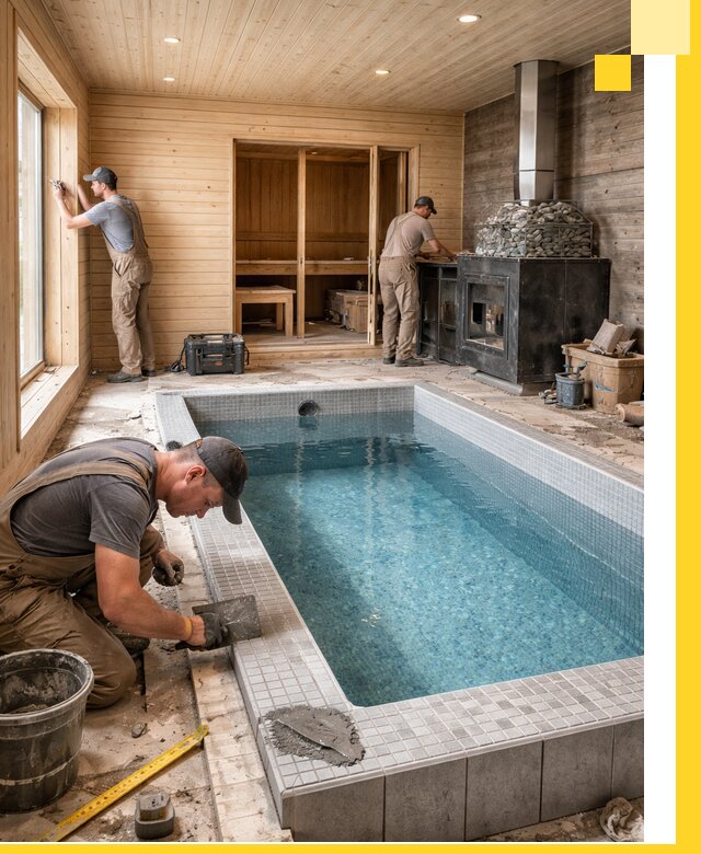 Проект бани с бассейном и сауной в Тольятти под ключ