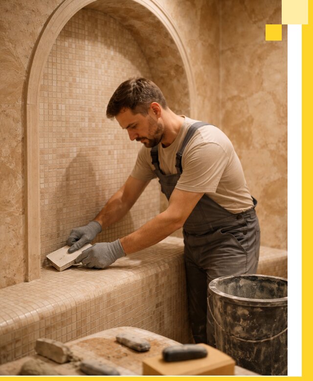 Профессиональная отделка хамамов с мозаикой под ключ в Тольятти