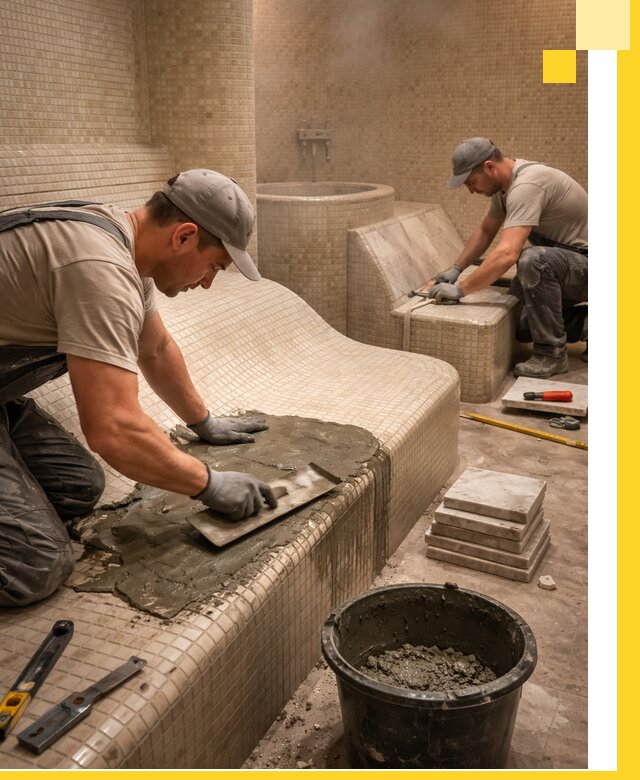 Лежаки для хамама под ключ в Тольятти, проект и монтаж