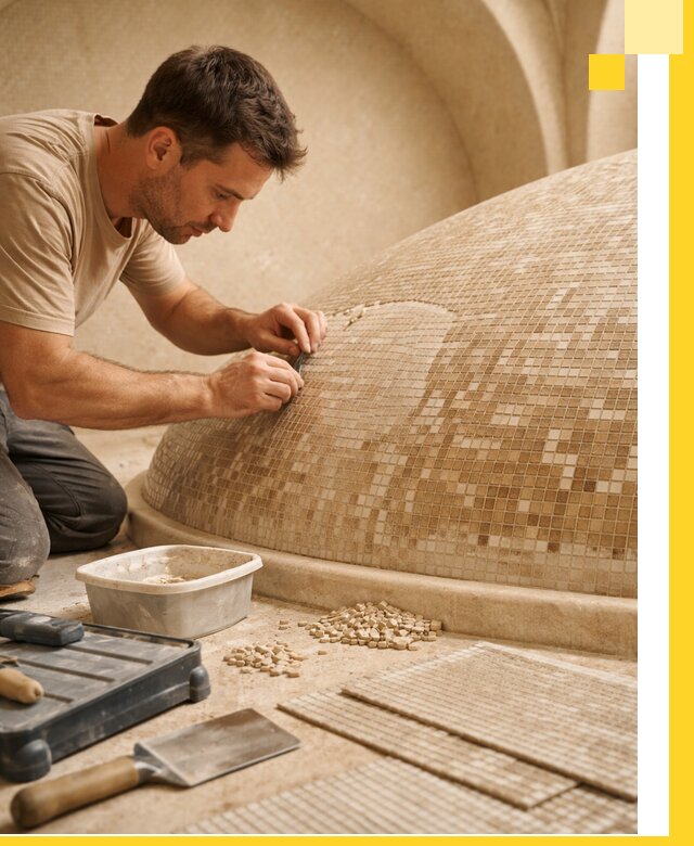 Профессиональная укладка мозаики для хамама под ключ в Тольятти